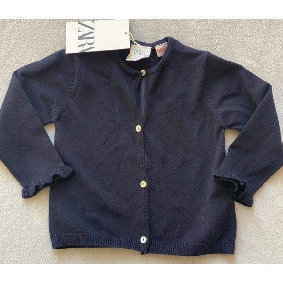 Zara girls baby navy blue knit sweater cardigan ruffle sleeve 9-12m NWT - Picture 2 of 5